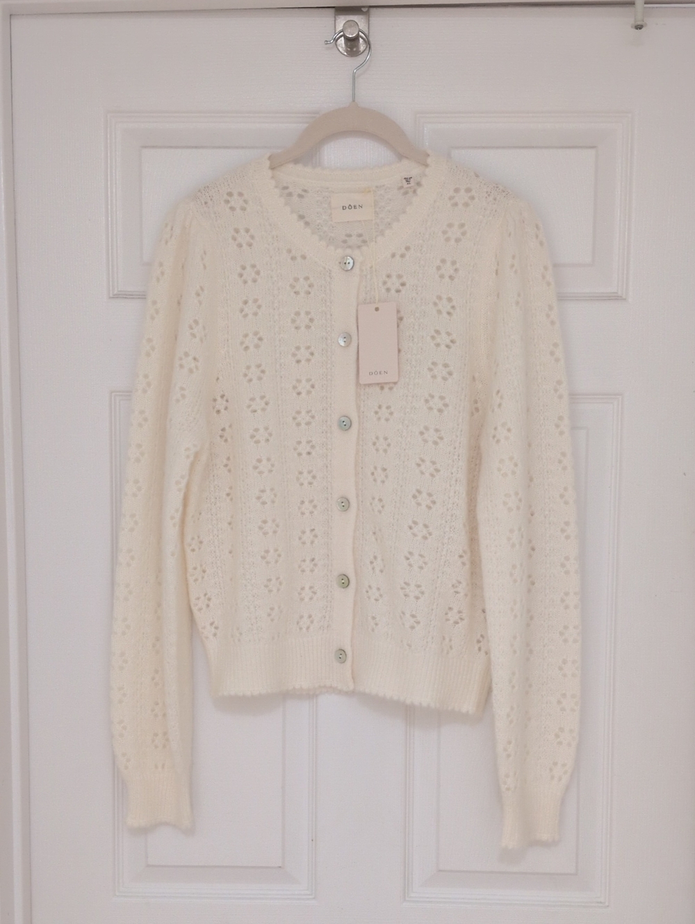 PRICE IS FIRM - DOEN Emery Pointelle Cardigan XL In Swan - Picture 2 of 12